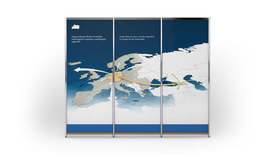 Abbildung 3D Modell GTU Messestand Expo Georgia - Ansicht Wand links
