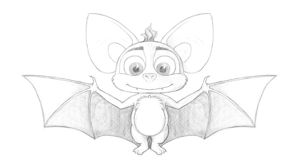 Skizze zur 3D-Feldermaus mit Licht und Schatten Skizze zur 3D-Feldermaus mit Licht und Schatten